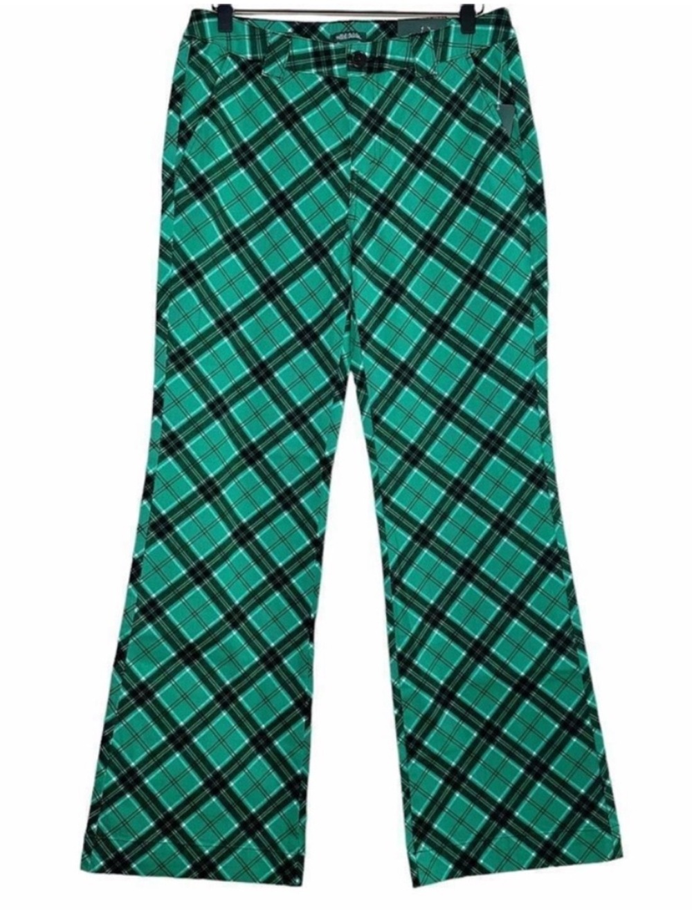 Wild Fable Plaid Flare Chino Pants 00 Low Rise Emerald Green Tartan Y2K Cotton